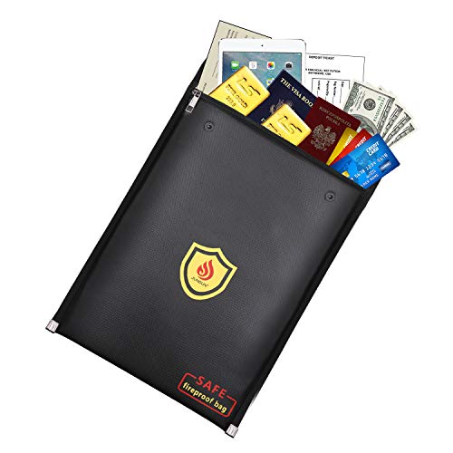 Product Cover JUNDUN Fireproof Bag Non-Itchy Triple Layer Waterproof and Fireproof Document Bag with Zipper Closure Fireproof Safe Money Envelope Pouch for Cash,Jewelry,Passport and Valuables (Black)