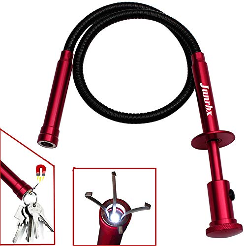Product Cover Stereotype four-claw magnetic gripping tool with LED light stainless steel spring can be fixed in different shapes without bounce 2 in 1 magnetic pickup (red)