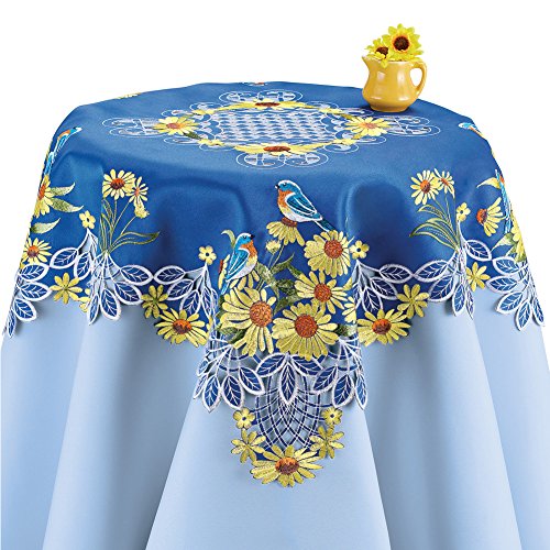 Product Cover Collections Etc Embroidered Sunflowers Table Runner/Topper with Blue Birds, Square