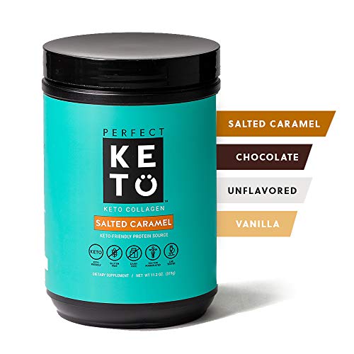 Product Cover Perfect Keto Collagen Peptides Protein Powder with MCT Oil - Grassfed, GF, Multi Supplement, Best for Ketogenic Diets, Use in Coffee, Shakes for Women & Men - Salted Caramel