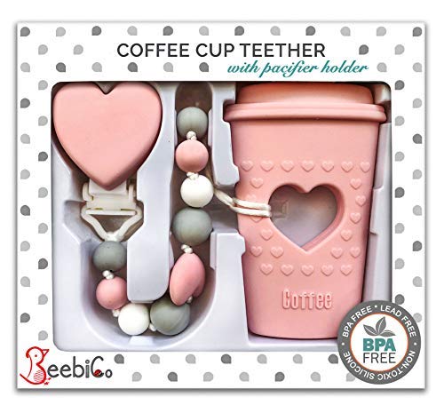 Product Cover BPA Free Pacifier Clip Holder Set - Baby Teething Toys - Silicone Chew Beads and Coffee Cup Teether.