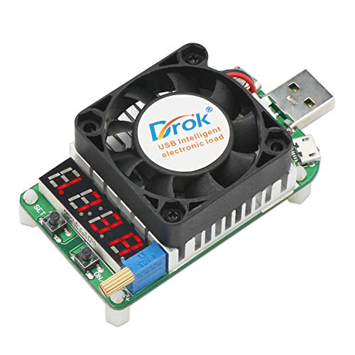 Product Cover USB Load Tester, DROK Electronic Load Test Resistor Module 25W LD25 USB and Type C Interface Discharge Adjustable Constant Current 0.25A-4A Intelligent Temperature Control with Cooling Fan