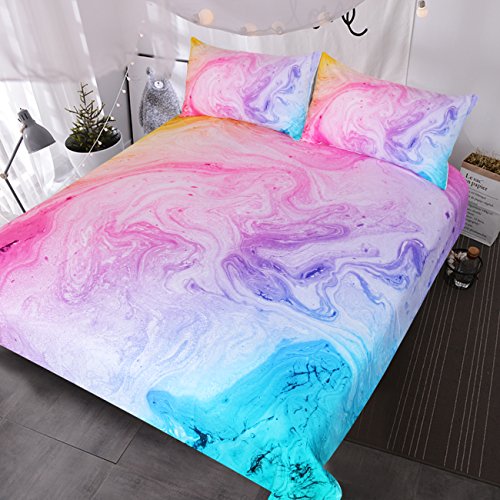 Product Cover BlessLiving Colorful Marble Bedding Pastel Pink Blue Purple Duvet Cover Set Marble Abstract Art Bed Set 3 Piece Bright Girly Bedspreads (Queen)