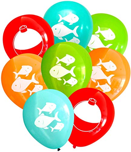 Product Cover Nerdy Words Fish and Bobber Balloons (16 pcs) Fishing Party Decorations (Red, Orange, Aqua, Lime)