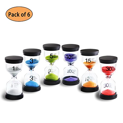 Product Cover Sand Timer KeeQii 6 Colors Hourglass Timer 1min / 3mins / 5mins / 10mins / 15mins /30mins Sandglass Timer for Kids, Classroom, Kitchen, Games, Brushing Timer, Home Office Decoration Timers (6pcs)