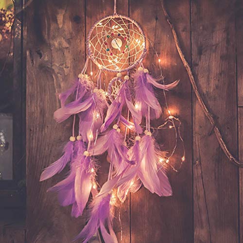 Product Cover Qukueoy Light Up Dream Catchers for Bedroom Wall Hanging Decorations, LED Dreamcatcher Home Ornaments with 20 LED Lights,Fantasy Gifts for Kids, Caught Your Dream (Purple)