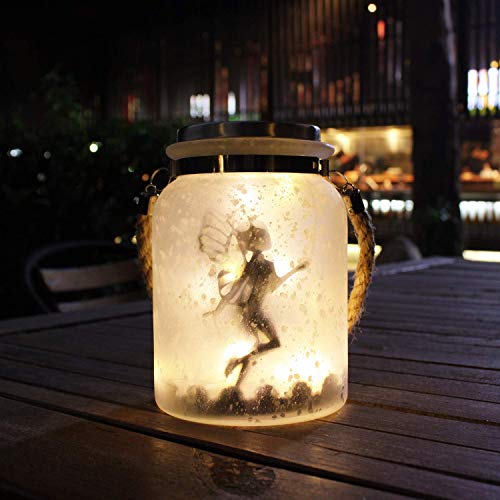 Product Cover Kaixoxin Solar Lantern Fairy Lights Ideal for Great Gifts White Frosted Glass Hanging Jar Solar Lights Outdoor Decorative 20 Warm White Mini LED String Lights