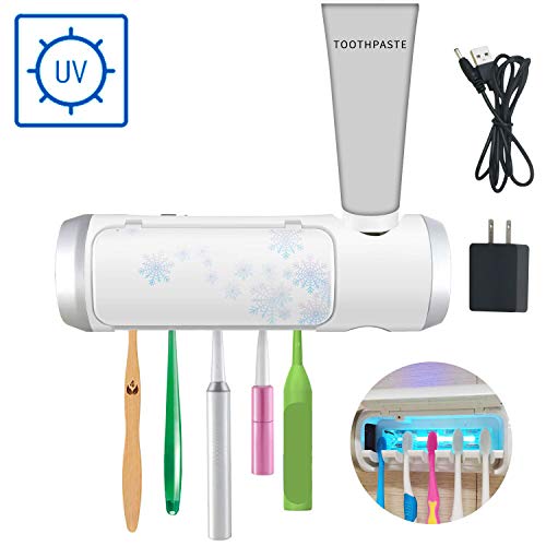 Product Cover AQUATREND UV Toothbrush Sanitizer & Toothpaste Holder with Ultraviolet Light Sterilization Function, Drying & Build-in Fan, 5 Slots for Family Kids, Shower Bathroom, USB Charging Equipped with Adapter