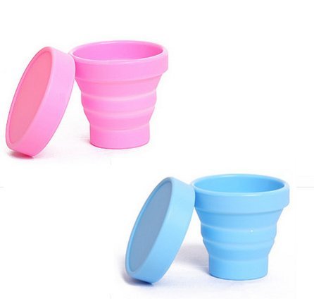 Product Cover Hoocozi Collapsible Silicone Cup, Foldable Sterilizing Cup for Menstrual Cup Moon Cup, Pack of 2(Blue and Pink)