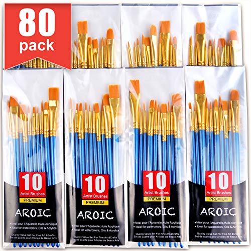 Product Cover Paint Brush Set, Nylon Hair Brushes for Acrylic Oil Watercolor Painting Artist Professional Painting Kits (80 Pack)