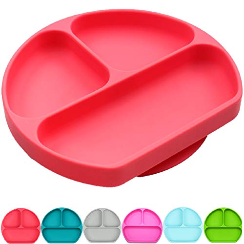 Product Cover SiliKong Silicone Suction Plate for Toddlers, Fits Most Highchair Trays, BPA Free, Divided Baby Feeding Bowls Dishes for Kids (Red)