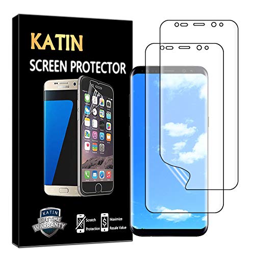 Product Cover KATIN Galaxy S8 Plus Screen Protector - [2-Pack] [Full Max Coverage] Screen Protector for Samsung Galaxy S8 Plus (Case Friendly) HD Clear Anti-Bubble Film with Lifetime Replacement Warranty