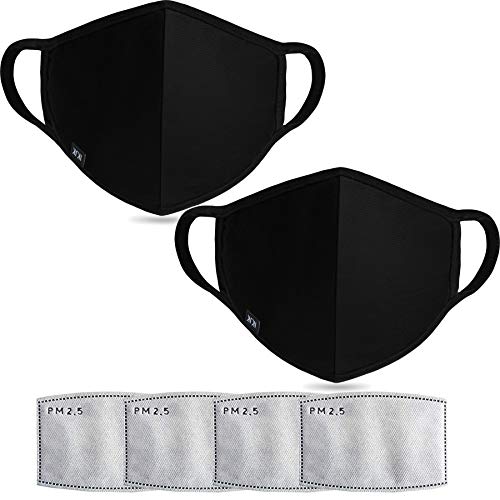 Product Cover IKJK Anti Air Dust Masks and Smoke Pollution Mask - Reusable Washable Comfy - Anti Flu Activated Carbon N95 N99 PM2.5 Filters for Allergy for Women Man Black (2PCS Black with 4 Filter)