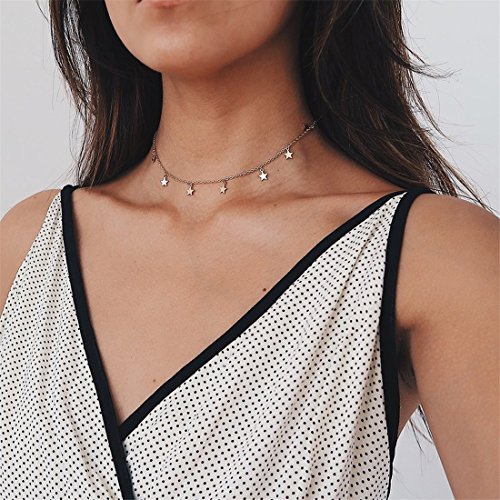 Product Cover UINKE Star Pendant Choker Short Clavicle Chain Necklace Party Jewelry Gift For Women Girls,Silver