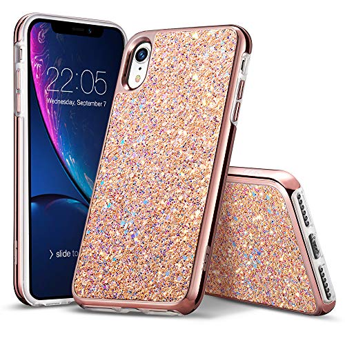 Product Cover ESR Glitter Hard Case for iPhone XR, Glitter Bling Hard Cover with Dual-Layer Structure [Hard PC Back Exterior + Soft TPU Interior] for Women [Supports Wireless Charging] for The iPhone XR, Rose Gold