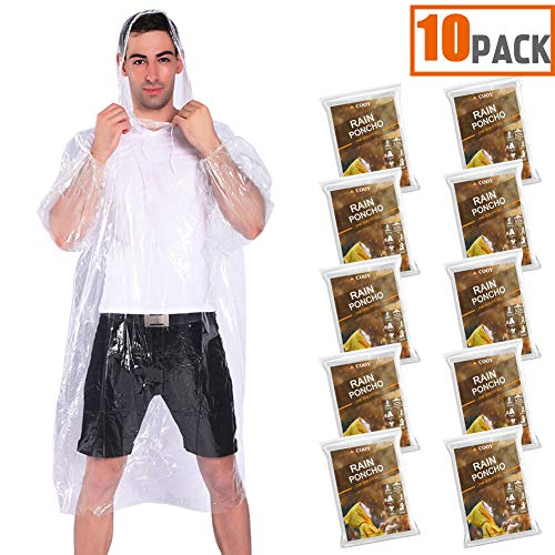 Product Cover COOY Rain Ponchos,with Drawstring Hood （10 Pack） Emergency Disposable Rain Ponchos Family Pack for Adults,Fit Men and Women, Perfect for Disneyland,Clear