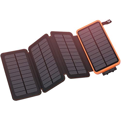 Product Cover Solar Charger 25000mAh, Hiluckey Outdoor Portable Power Bank with 4 Solar Panels, Fast Charge External Battery Pack with Dual 2.1A Output USB Compatible with Smartphones, Tablets, etc. (Waterproof)