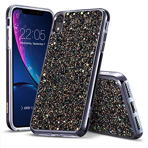 Product Cover ESR Glitter Hard Case for iPhone XR, Glitter Bling Hard Cover with Dual-Layer Structure [Hard PC Back Exterior + Soft TPU Interior] for Women [Supports Wireless Charging] for The iPhone XR, Black