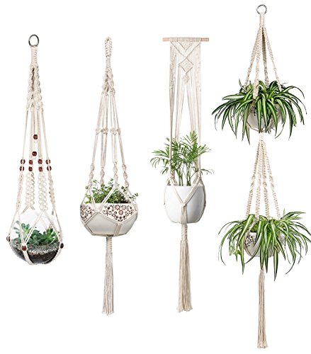 Product Cover Mkono Macrame Plant Hangers Set of 4 Indoor Wall Hanging Planter Basket Flower Pot Holder Boho Home Decor Gift Box