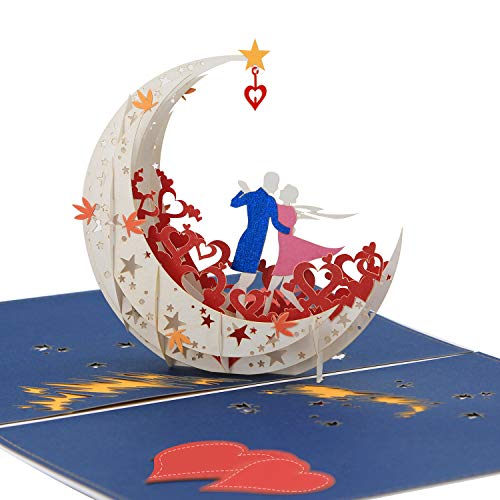 Product Cover 3D Pop Up Happy Anniversary Card- A Dance on Moon Boat To The Edge Of The World (large size) - Anniversary Gifts for Her, Happy Birthday Card for Wife, Miss You Card, Valentines Day Card by AITpop