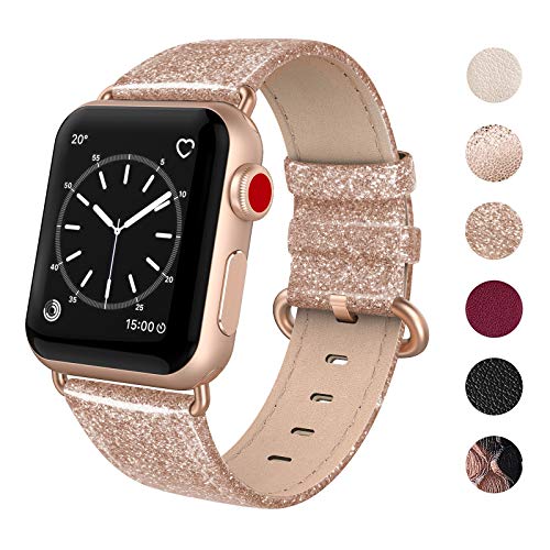 Product Cover SWEES Leather Band Compatible for Apple Watch 38mm 40mm, Genuine Leather Shiny Bling Strap Compatible iWatch Series 5 Series 4 Series 3 Series 2 Series 1, Sports & Edition Women, Glistening Rose Gold