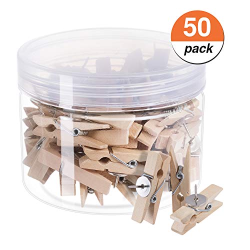 Product Cover favide Favourde Push Pin with Wooden Clips Pushpins Tacks Thumbtacks for Cork Boards Artworks Notes Photos, Craft Projects, Offices and Homes, Pack of 50, Wood
