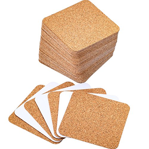 Product Cover Hotop Self-adhesive Cork Coasters Squares Cork Mats Cork Backing Sheets for Coasters and DIY Crafts Supplies (60, Square)