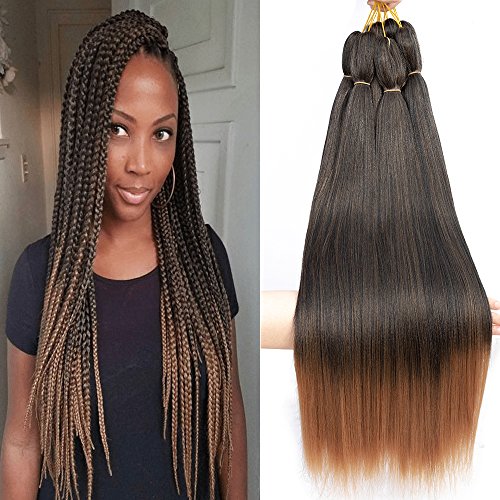 Product Cover Befunny 8 Pcs Pre Stretched Braiding Hair Ombre Professional Crochet Hair For Human Braiding Crochet Braids Two Tone Yaki Straight Easy Braid Hair For Women Hot Water Setting, Itch Free(24