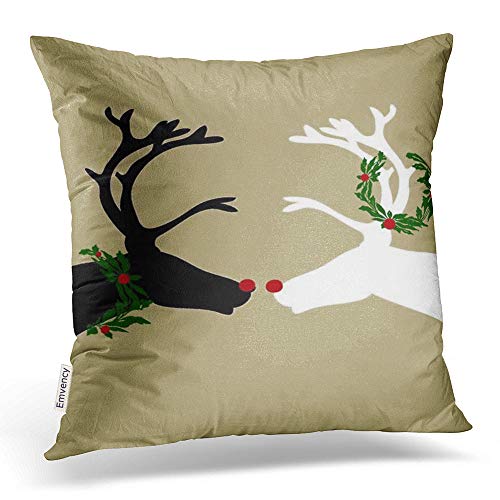 Product Cover Accrocn Throw Pillow Covers Vintage Popular Christmas Elk Black White Deer Outline Pillowcases Polyester 20 x 20 Inch Cushion Decorative Pillowcase Square with Hidden Zipper Home Sofa