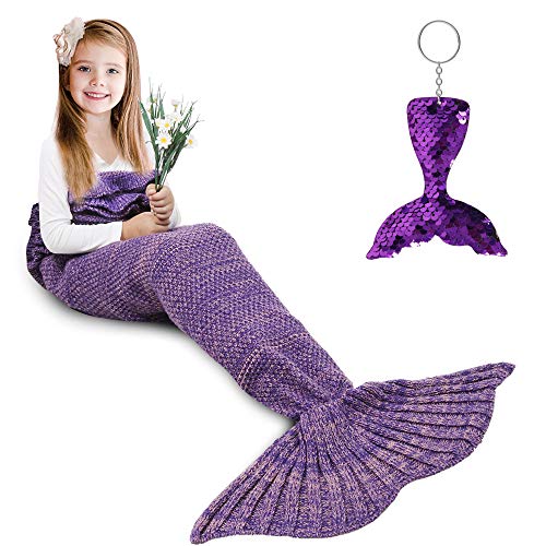 Product Cover AmyHomie Mermaid Tail Blanket, Mermaid Blanket Adult Mermaid Tail Blanket, Crotchet Kids Mermaid Tail Blanket for Girls (Purple, Kids)
