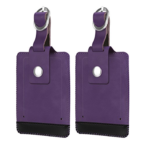 Product Cover Genuine Leather Luggage Suitcase Tags, Fintie Travel Baggage ID Identifiers Label Tag with Snap Closure - Set of 2, Purple