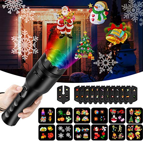 Product Cover COMLIFE Christmas Projector Lights, 2 in 1 Holiday Decoration Light&Handheld Flashlight with 12 Slides and Tripod, Battery Operated Kids' Night Light,Easter Birthday Xmas Gift for Kids
