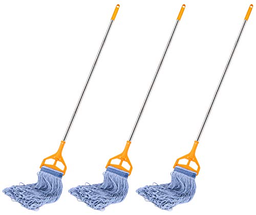 Product Cover 3 Pack Best Value 56-inch Quick Change Stainless Steel Mop Handles with 3 Loop-End Mop Heads for Home, Commercial and Industrial Use (56 inch)