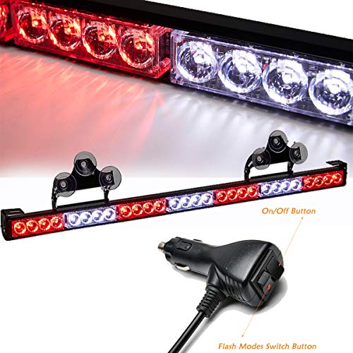 Product Cover SmallfatW 32 Inch 28 LED Hazard Emergency Warning Traffic Advisor Flash Strobe Light Bar with Cigar Lighter and Suction Cups (Red/White)