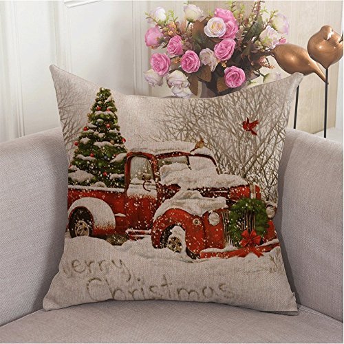 Product Cover HL HLPPC Red Truck Tree Christmas Sofa Decoration Pillow Cover 18X18 Inches