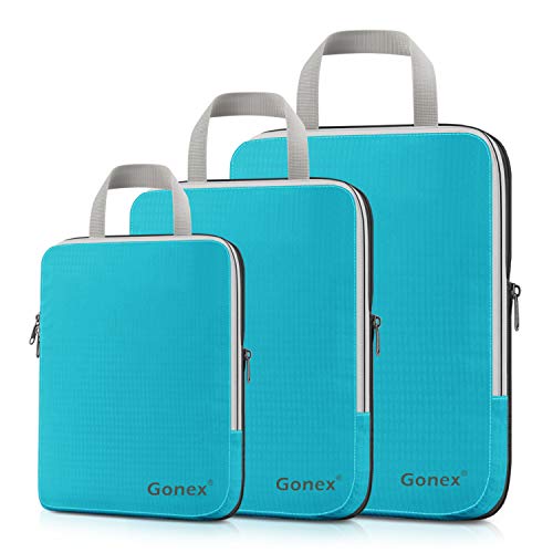 Product Cover Compression Packing Cubes, Gonex Travel Organizers Upgraded 3PCS L+M+S(Blue)
