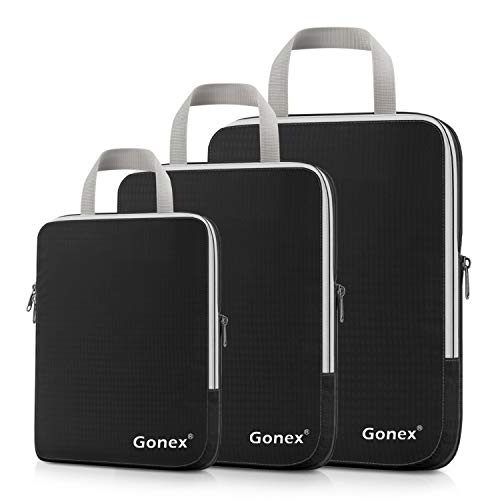 Product Cover Compression Packing Cubes, Gonex Travel Organizers Upgraded 3PCS L+M+S(Black)