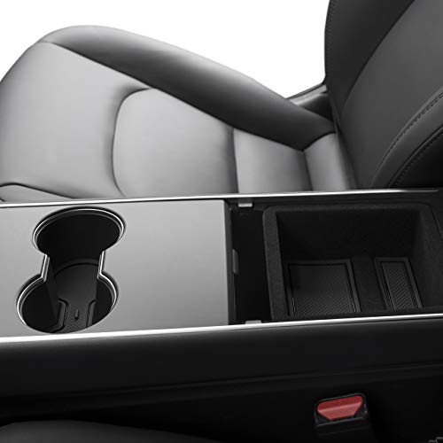 Product Cover CupHolderHero for Tesla Model 3 2017-2020 Custom Fit Cup Holder and Center Console Compartment Liner Accessories 7-pc Set (Solid Black)