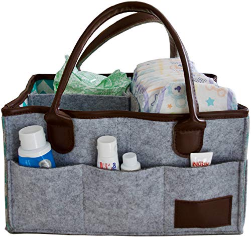 Product Cover Large Diaper Caddy | Portable Diaper Tote Bag | Stylish Trendy Design - 100% Felt Exterior and Cotton Interior with Handles | Storage and organizing for Diapers, Toys, Breast Pump, Wipes, Food, etc