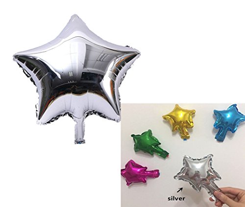 Product Cover Yalulu Pack of 50 Mini 5 InchStar Shaped Balloon Foil Balloon Mylar Balloon Cake Topper Party Balloon Cake Decorations for Birthday Baby Shower Wedding (Silver)