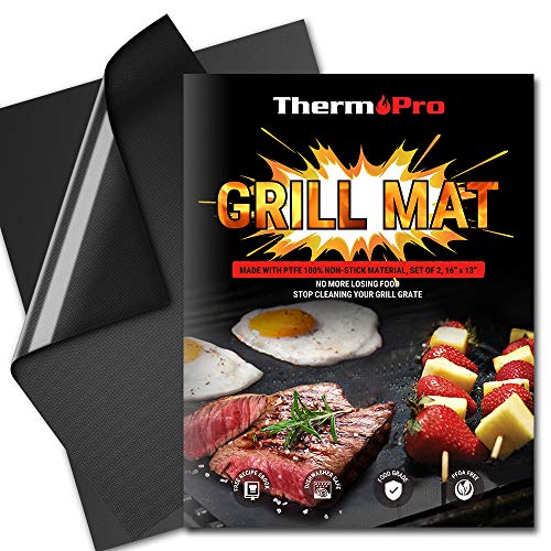 Product Cover ThermoPro TP932 BBQ Grill Mat Set of 2 Grill Mats Non Stick Reusable Heavy-Duty Barbecue Baking Grilling Mats for Gas Charcoal Grill Outdoor Grilling Accessories