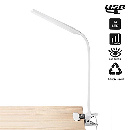 Product Cover VICFUN LED Desk Lamp Dimmable Eye-Caring Table Lamp Reading Light Office Light Adjustable 3 Color Modes,14 Brightness Levels, Gooseneck Flexible Clip-on Light for Studying, 5W-White