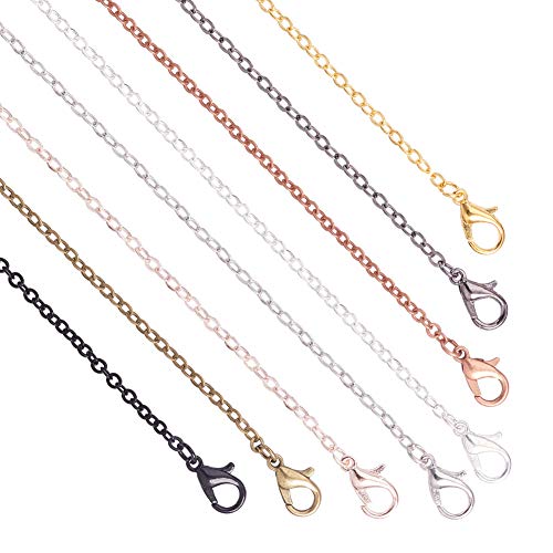 Product Cover PH PandaHall 40 Strands 8 Colors Brass Cross Chains Flat Oval Links Cable Chain Necklace with Lobster Clasps for Jewelry Making, 23.6
