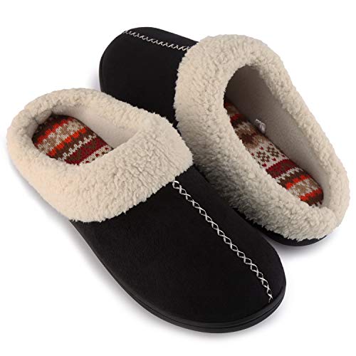 Product Cover ULTRAIDEAS Women's Comfort Memory Foam Slippers with Warm Fleece Lining and Wool-Like Collar, Casual Micro Suede Slip on Clog Mule House Shoes with Indoor Outdoor Anti-Skid Hard Rubber Sole