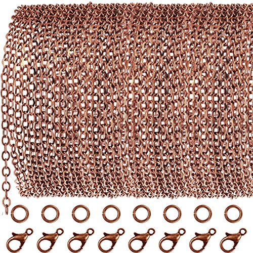 Product Cover TecUnite 33 Feet Antique Red Copper Chain Link Necklace with 30 Pieces Jump Rings and 20 Pieces Clasps for DIY Jewelry Making (1.5mm)