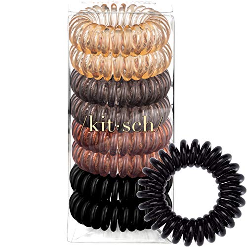 Product Cover Kitsch Spiral Hair Ties, Coil Hair Ties, Phone Cord Hair Ties, Hair Coils - 8 Pcs, Brunette