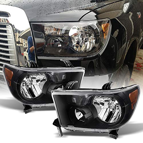 Product Cover ACANII - For 2007-2013 Toyota Tundra 2008-2017 Sequoia Black Headlights lamps Driver + Passenger Side