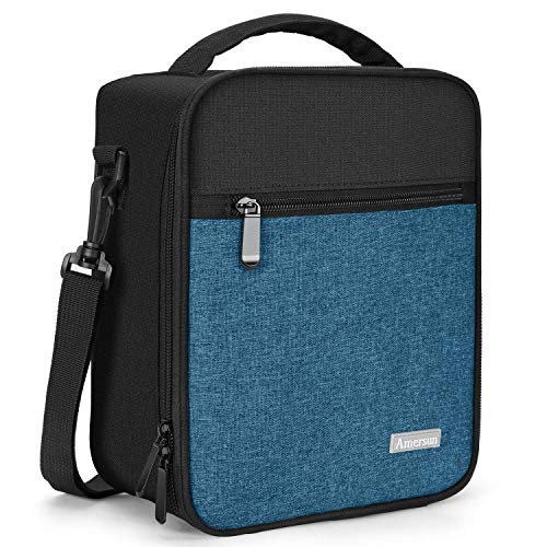 Product Cover Lunch Bag with Solid Padded Liner,Amersun Spacious Insulated School Lunch Box Durable Thermal Lunch Cooler Pack with Strap for Boys Men Women Girls Adults Sport Picnic Camp Beach,2 Pockets(Black Blue)