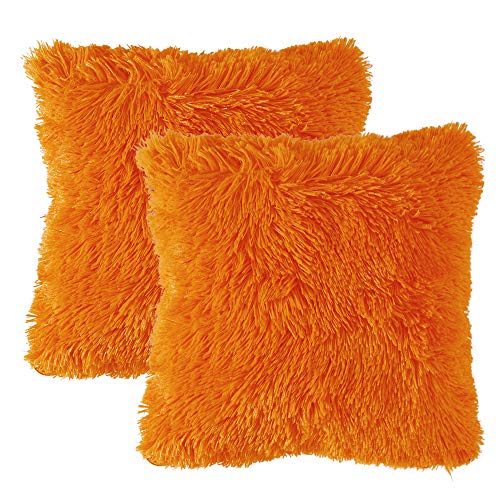 Product Cover MIULEE Pack of 2 Luxury Faux Fur Throw Pillow Cover Deluxe Decorative Plush Pillow Case Cushion Cover Shell for Sofa Bedroom Car 18 x 18 Inch Orange
