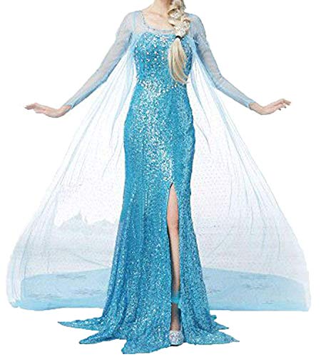 Product Cover Womon Halloween Cosplay Frozen Elsa Princess Costume Stage Costume Blue/S